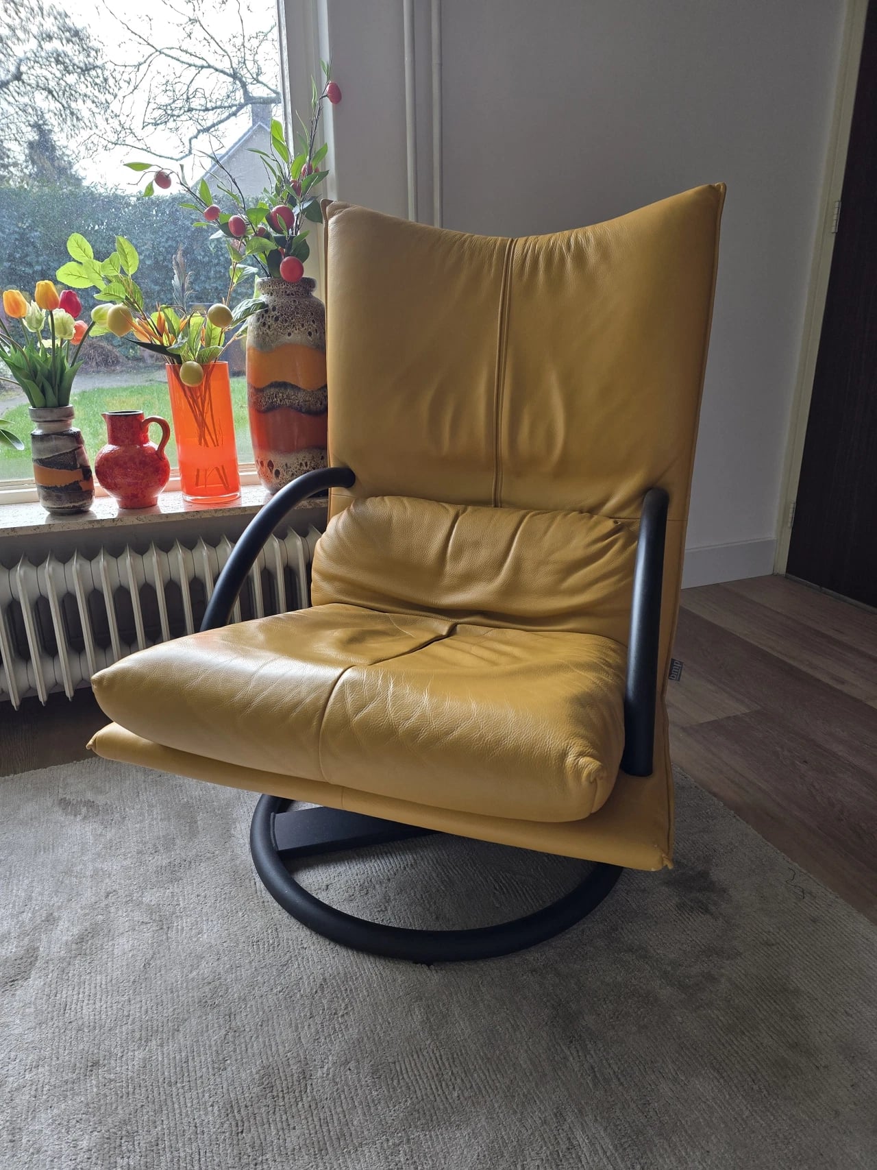 Mustard leather armchair